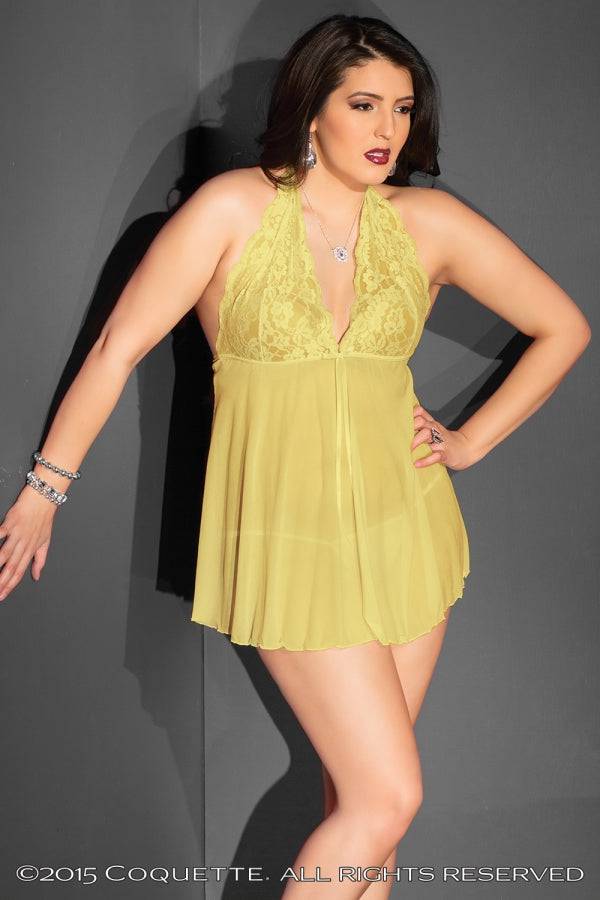 Coquette - 2414 - Babydoll & G-String Set - Yellow - OS/XL - Stag Shop