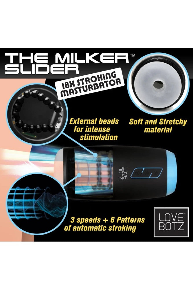 XR Brands - Lovebotz - The Milker Slider 18X Stroking Masturbator - Black - Stag Shop