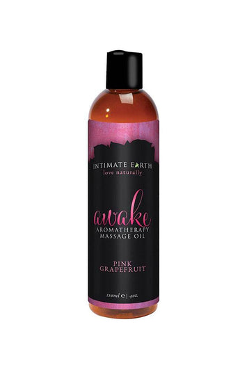 Intimate Earth - Aromatherapy Massage Oil - Awake - Black Pepper & Pink Grapefruit - 4oz - Stag Shop