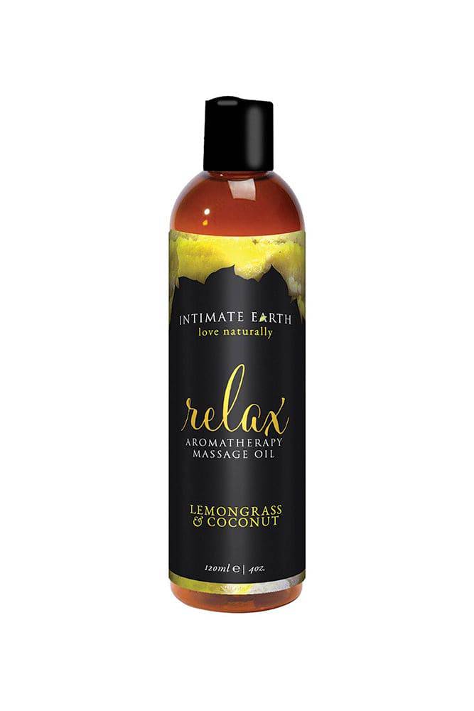 Intimate Earth - Aromatherapy Massage Oil - Relax - Lemongrass & Coconut -4oz - Stag Shop