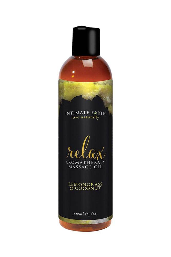 Intimate Earth - Aromatherapy Massage Oil - Relax - Lemongrass & Coconut - 8oz - Stag Shop