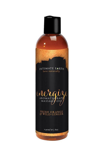 Intimate Earth - Aromatherapy Massage Oil - Energizer - Fresh Orange & Wild Ginger - 8oz - Stag Shop