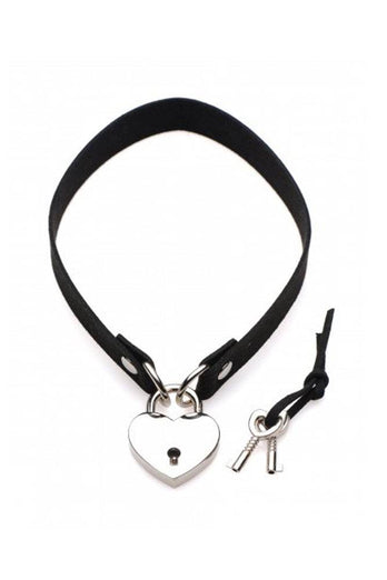 XR Brands - Master Series - Lock-It Heart Choker with Key - Black - Stag Shop