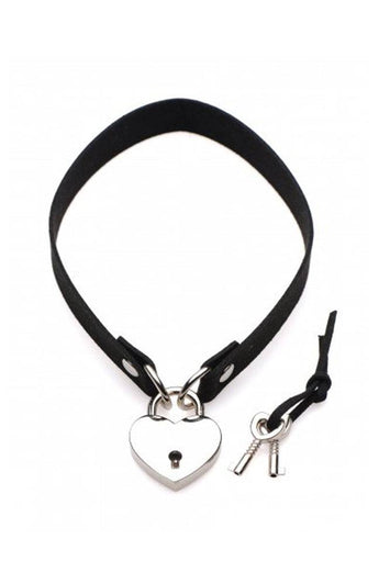 XR Brands - Master Series - Lock-It Heart Choker with Key - Black - Stag Shop
