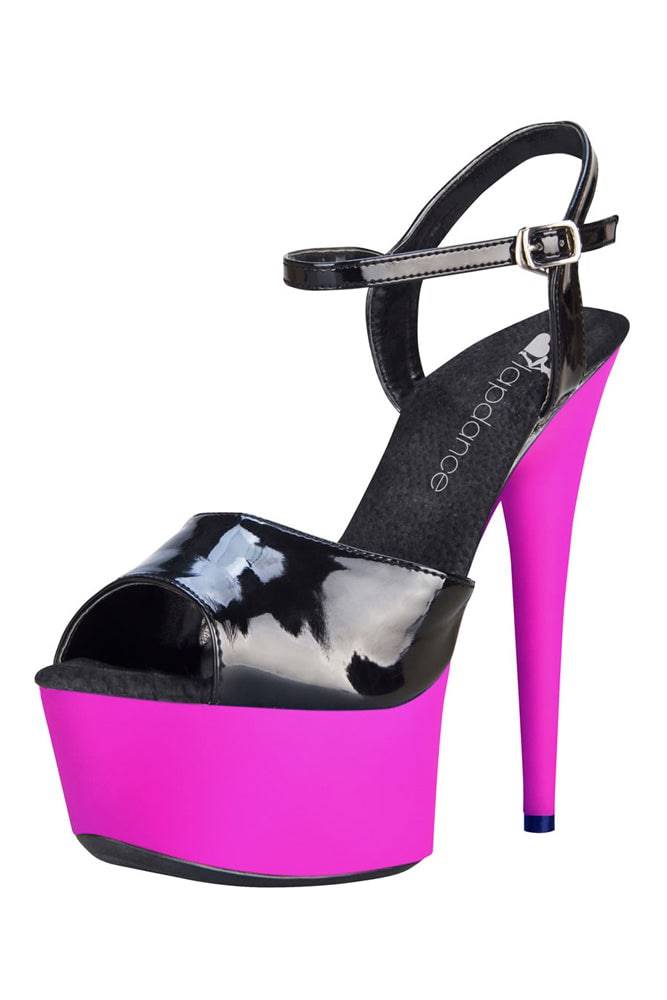 Lapdance Shoes - LS-12 - 6 Inch UV Platform Sandal - Black/Neon Pink - Stag Shop