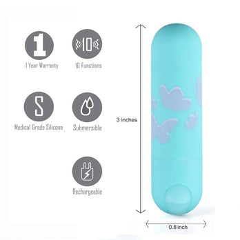 Maia Toys - Julia Rechargeable Butterfly Print Bullet - Teal - Stag Shop