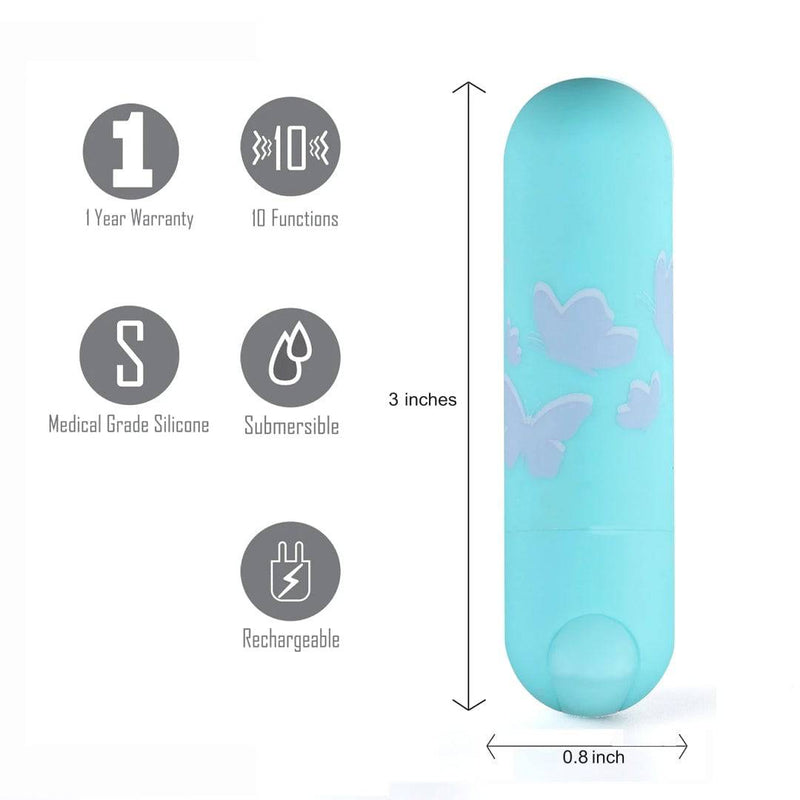 Maia Toys - Julia Rechargeable Butterfly Print Bullet - Teal - Stag Shop