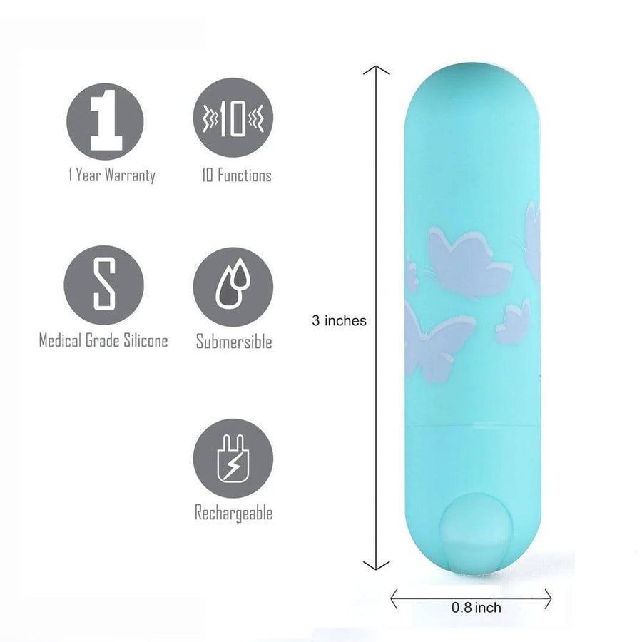 Maia Toys - Julia Rechargeable Butterfly Print Bullet - Teal - Stag Shop
