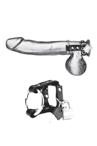 Thumbnail for Electric Eel - Blue Line - Metal Cock Ring With Locking Ball Strap - Black - Stag Shop