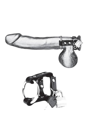 Electric Eel - Blue Line - Metal Cock Ring With Locking Ball Strap - Black - Stag Shop