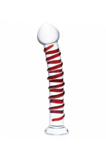 Gläs - Mr. Swirly Textured Glass 10" Dildo - Clear/Red - Stag Shop