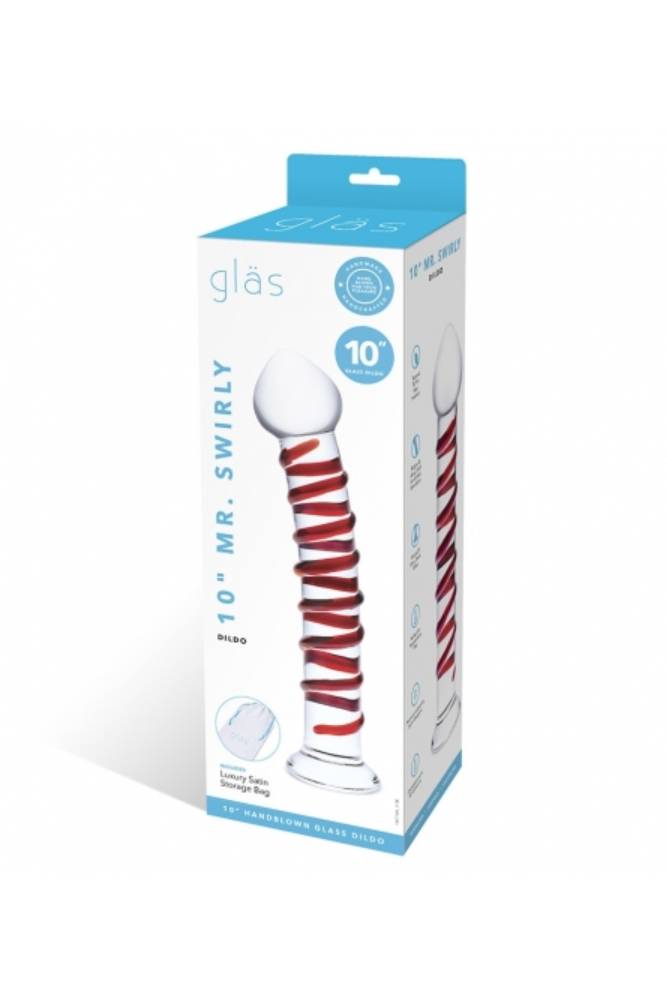 Gläs - Mr. Swirly Textured Glass 10" Dildo - Clear/Red - Stag Shop