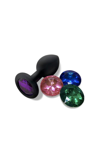 Nobu - Fetish Silicone Plug with Interchangeable Jewels - Black - Stag Shop