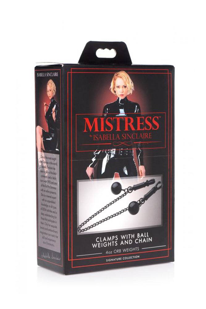 XR Brands - Mistress by Isabella Sinclaire - Nipple Clamps w/ Ball Weights & Chain - Stag Shop