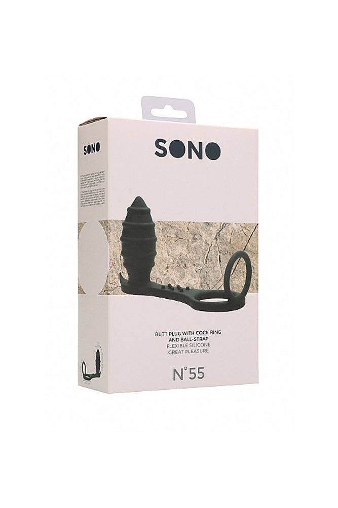 Shots Toys - Sono - No.55 Butt Plug With Cockring And Ball Strap - Black - Stag Shop