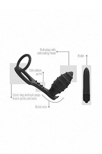 Shots Toys - Sono - No.55 Butt Plug With Cockring And Ball Strap - Black - Stag Shop