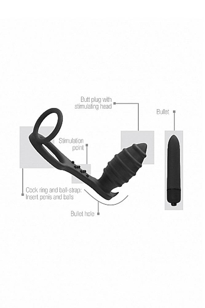 Shots Toys - Sono - No.55 Butt Plug With Cockring And Ball Strap - Black - Stag Shop