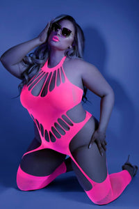 Thumbnail for Fantasy Lingerie - Glow - No Promises Bodystocking - Neon Pink - Queen Size - Stag Shop