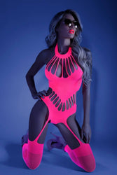 Fantasy Lingerie - Glow - No Promises Bodystocking - Neon Pink - OS - Stag Shop