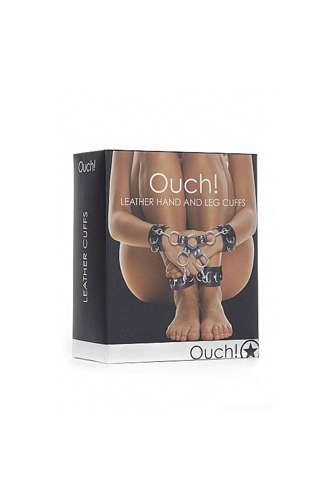 Ouch by Shots Toys - Leather Hand & Leg Cuffs - Black - Stag Shop