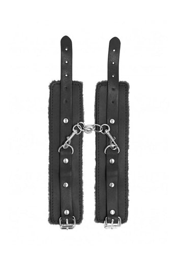 Ouch by Shots Toys - Plush Leather Wrist Cuffs - Black - Stag Shop