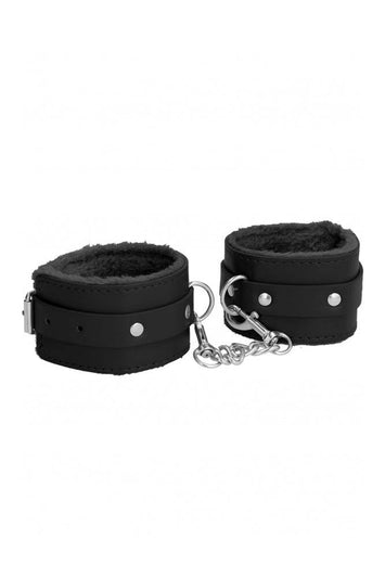 Ouch by Shots Toys - Plush Leather Wrist Cuffs - Black - Stag Shop