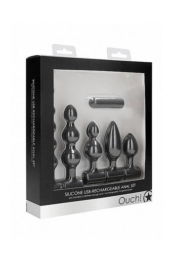 Ouch by Shots Toys - Rechargeable Vibrating Anal Set - Black - Stag Shop