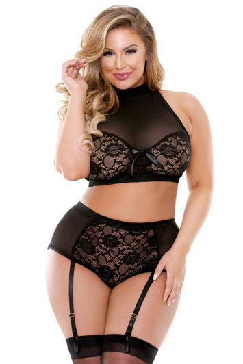Fantasy Lingerie - P216 - Katia Halter Bra Top & Panty Set - Black - Stag Shop