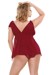 Fantasy Lingerie - P225 - Ruby Shoulder Tie Babydoll & Panty Set - Red - Stag Shop
