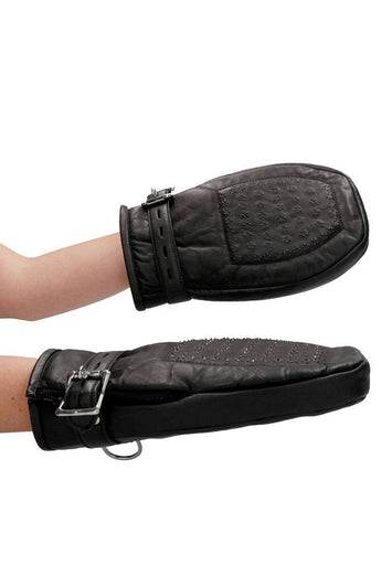 Ouch by Shots Toys - Bondage Mittens Padded With Metal Teeth - Black - Stag Shop