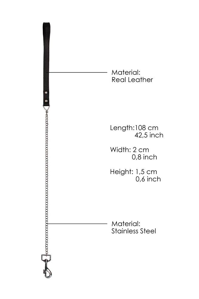 Shots Toys - Pain - Leather Handle Chain Lead - Black - Stag Shop