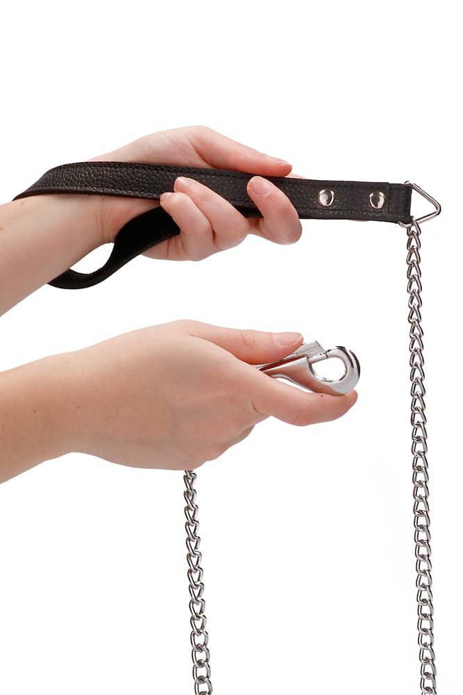 Shots Toys - Pain - Leather Handle Chain Lead - Black - Stag Shop