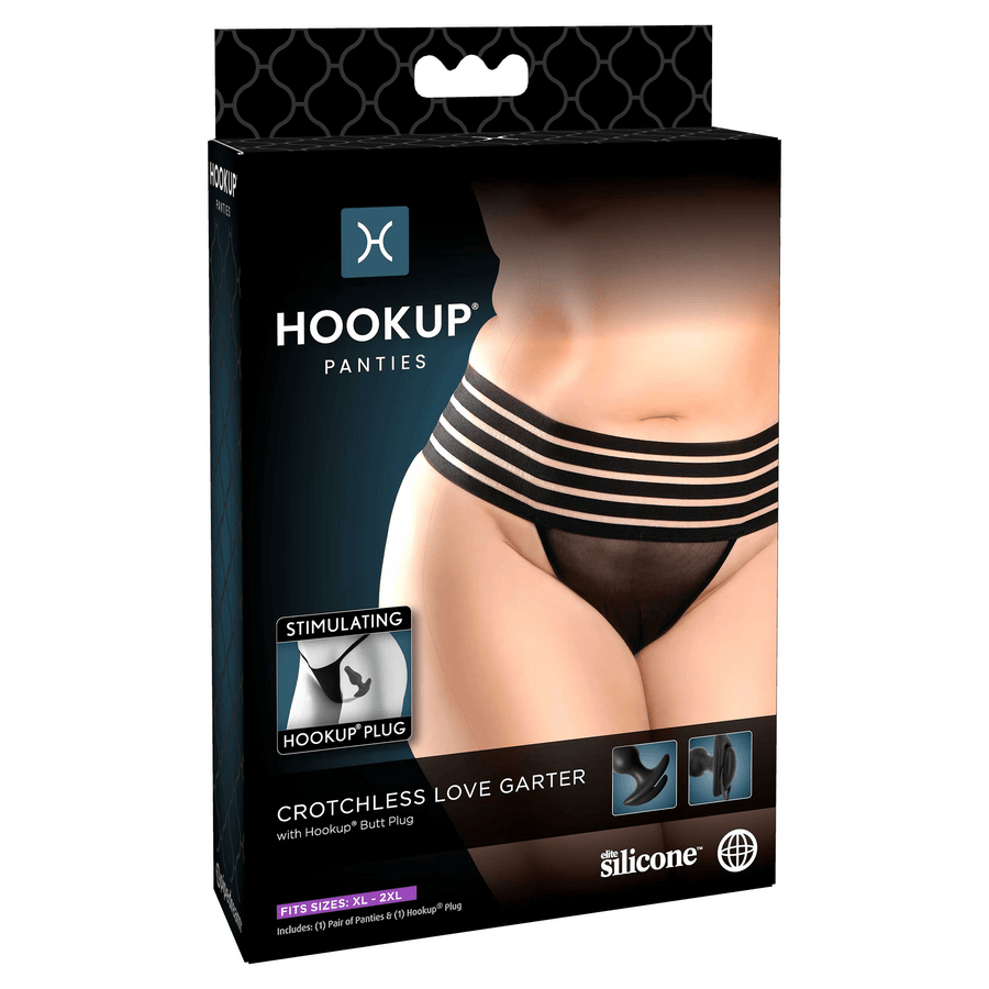 Pipedream - Hookup Panties - Crotchless Love Garter with Attachable Butt Plug - Size XL-XXL - Stag Shop