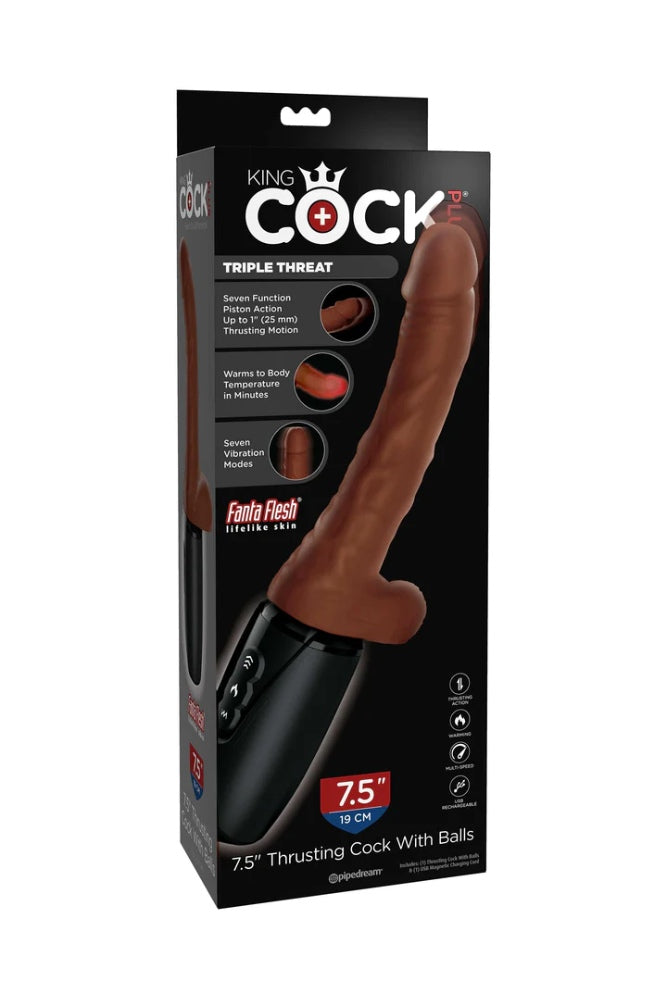 Pipedream - King Cock Plus - Thrusting Cock with Balls 7.5" - Brown - Stag Shop