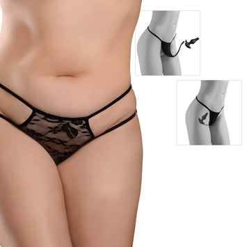 Pipedream - Hookup Panties - Crotchless Pleasure Panties with Clitoral Beads & Attachable Butt Plug - Size XL-XXL - Stag Shop