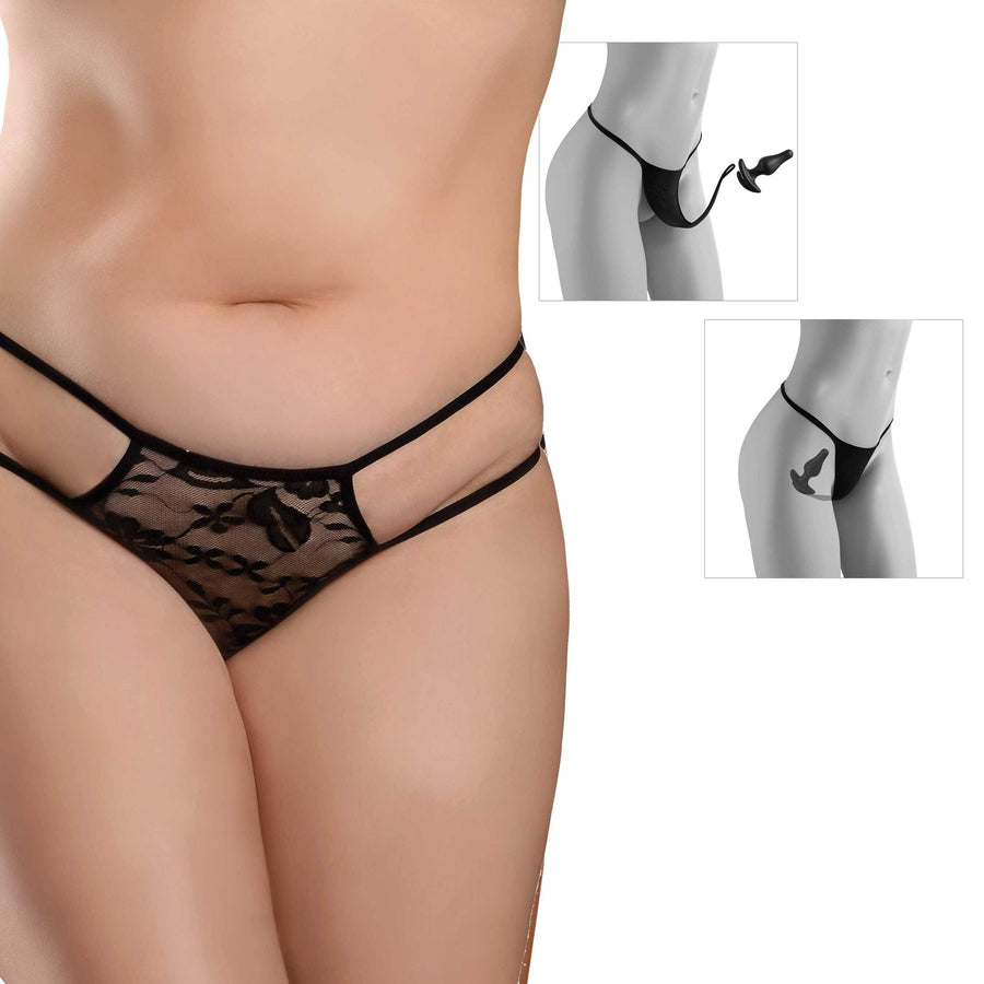 Pipedream - Hookup Panties - Crotchless Pleasure Panties with Clitoral Beads & Attachable Butt Plug - Size XL-XXL - Stag Shop