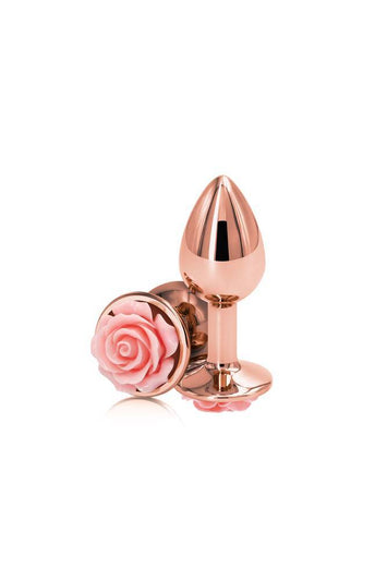 NS Novelties - Rear Assets - Aluminum Rose Butt Plug - Gold/Pink - Small - 3 Inch - Stag Shop