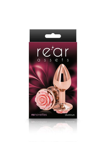 NS Novelties - Rear Assets - Aluminum Rose Butt Plug - Gold/Pink - Small - 3 Inch - Stag Shop
