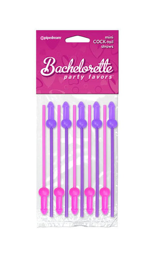 Pipedream - Bachelorette Party Favors - Mini COCKtail Straws - Pink/Purple - 10 pack - Stag Shop