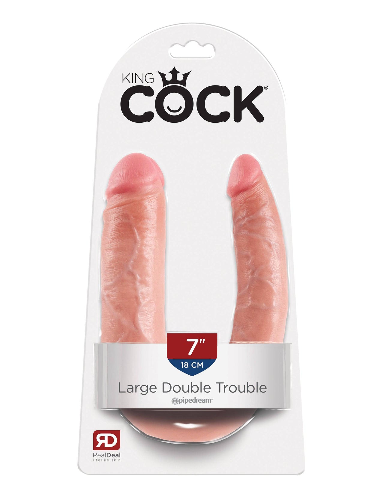 Pipedream - King Cock - Double Trouble Curved Ultra Realistic Double Ended Dildo - Large - Beige - Stag Shop