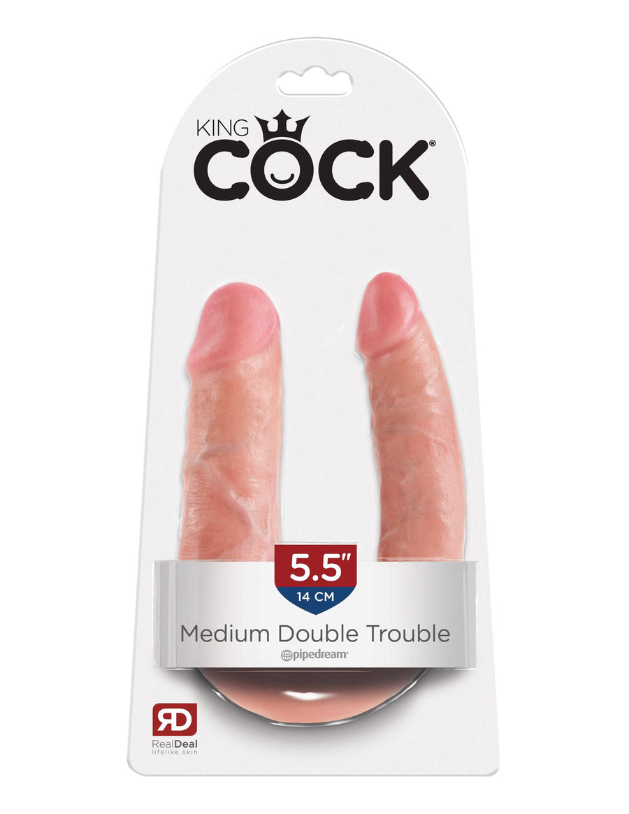 Pipedream - King Cock - Double Trouble Curved Ultra Realistic Double Ended Dildo - Medium - Beige - Stag Shop
