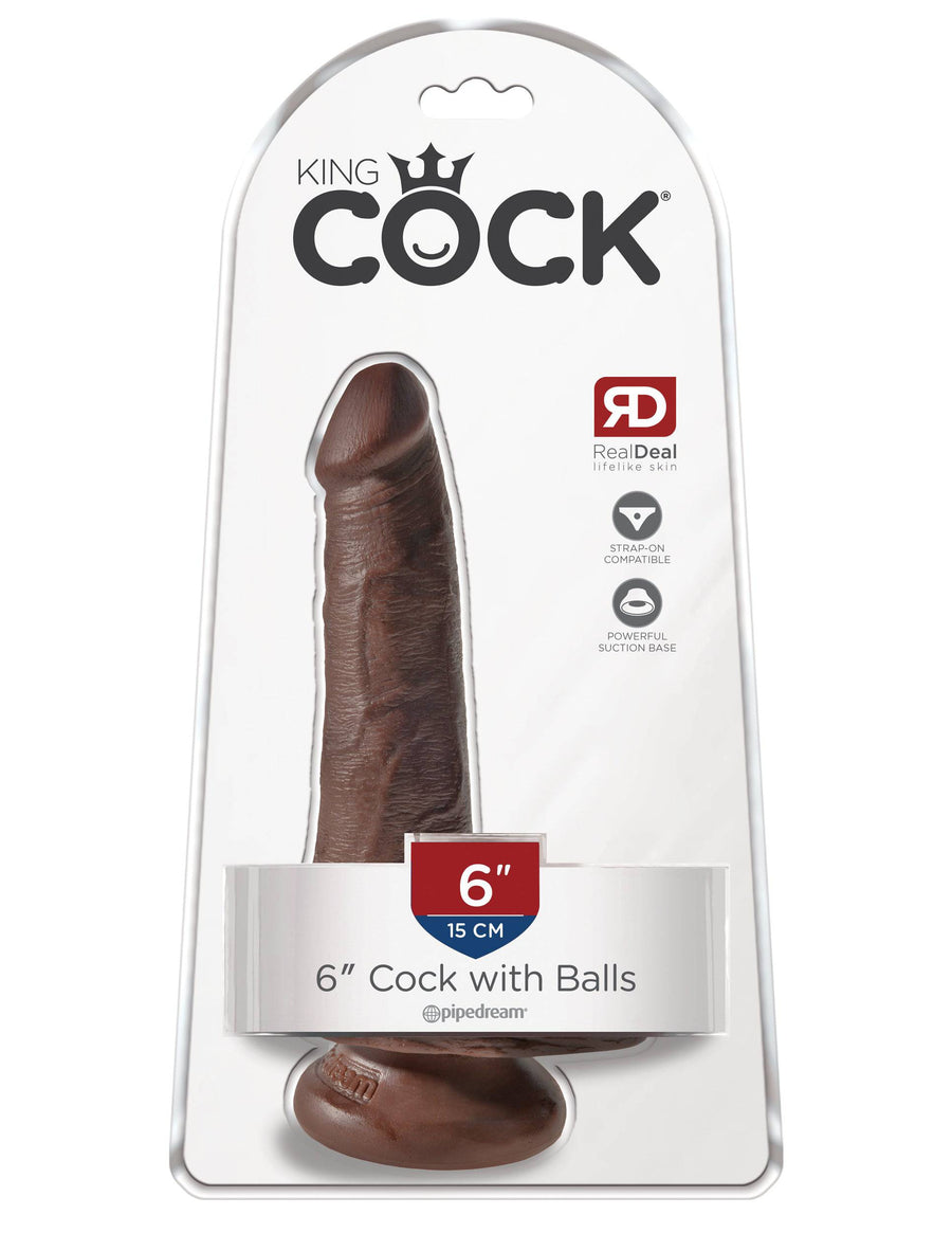 Pipedream - King Cock - Realistic Dildo with Balls - 6 inch - BROWN - Stag Shop