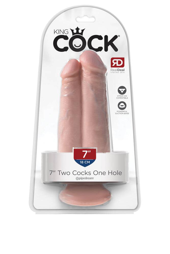 Pipedream - King Cock - Two Cocks One Hole Realistic Dual Penetration Dildo - 7 inch - Beige - Stag Shop