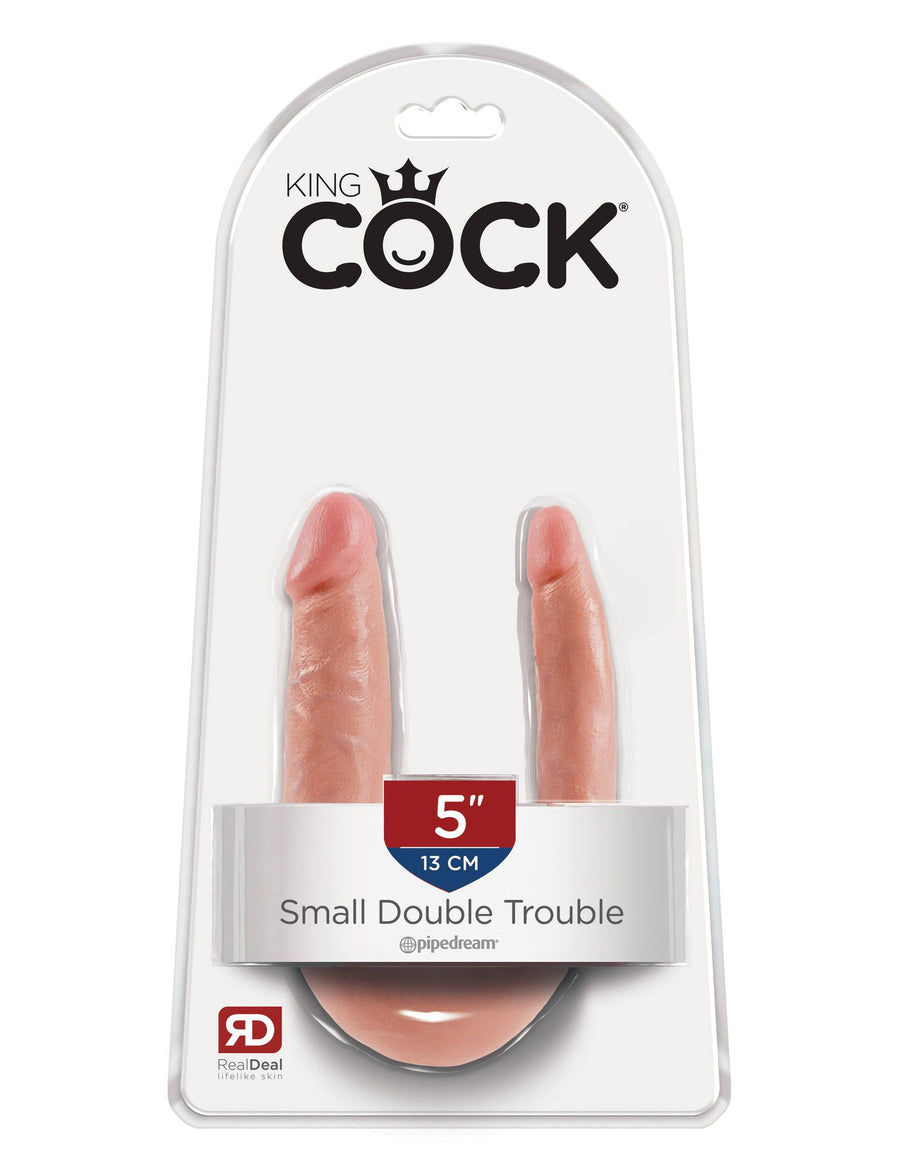 Pipedream - King Cock - Double Trouble Curved Ultra Realistic Double Ended Dildo - Small - Beige - Stag Shop
