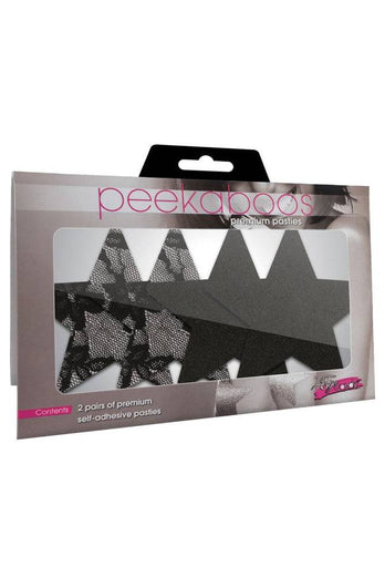 X-Gen - Peekaboos - Satin and Lace Stars Pasties - Black - Stag Shop