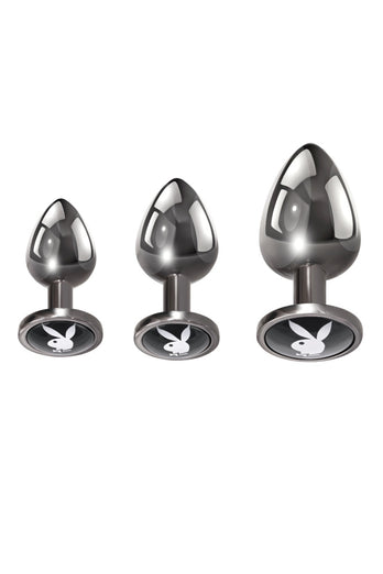 Playboy - Pleasure 3 Ways Metal Anal Training Kit - Silver/Black - Stag Shop