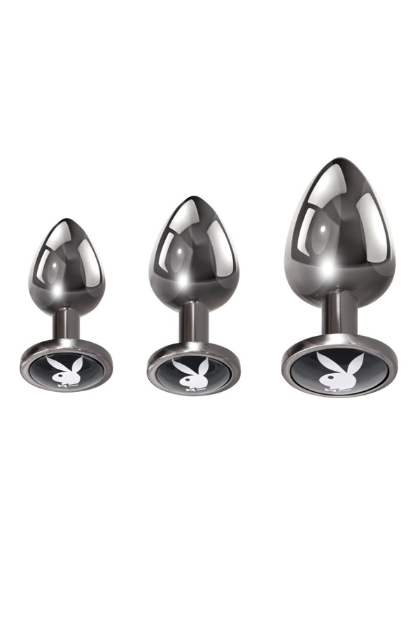 Playboy - Pleasure 3 Ways Metal Anal Training Kit - Silver/Black - Stag Shop