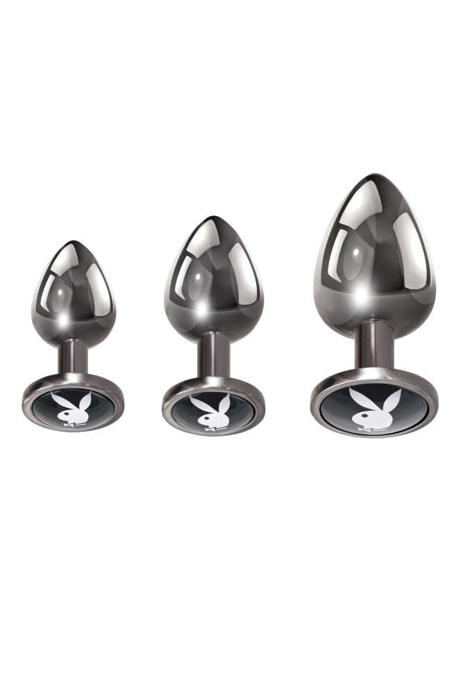 Playboy - Pleasure 3 Ways Metal Anal Training Kit - Silver/Black - Stag Shop