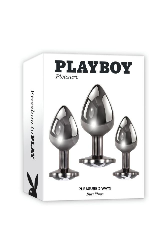 Playboy - Pleasure 3 Ways Metal Anal Training Kit - Silver/Black - Stag Shop
