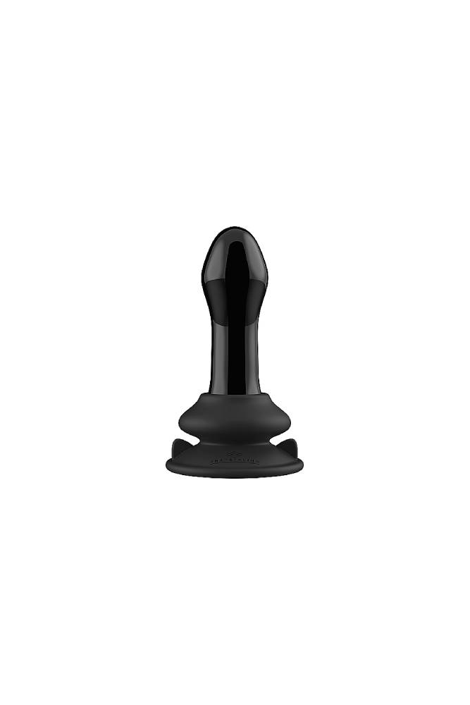 Shots Toys - Chrystalino - Pluggy Vibrating Glass Anal Plug with Suction Cup & Remote - Black - Stag Shop